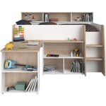 Lit combiné enfant avec bureau rétractable - blanc et chêne - 90x 200 cm - Sommier inclus -THEO