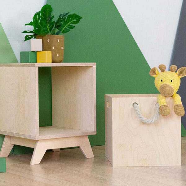 Boîte de rangement bois modèle 3 - poignées corde - Bois vernis - 33 x 33 x 37 cm