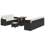 vidaXL Ensemble de Canapé de Jardin 10 Pièces avec Coussins Noir Poly Rotin Acacia