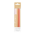 12 bougies longues rose & or - 12cm