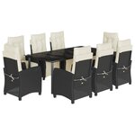 vidaXL Ensemble à manger de jardin 9Pièces coussins noir résine tressée
