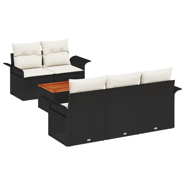 Ensemble de Canapé de Jardin de 6 Pièces avec Coussins en Rattan Poly Noir Acacia