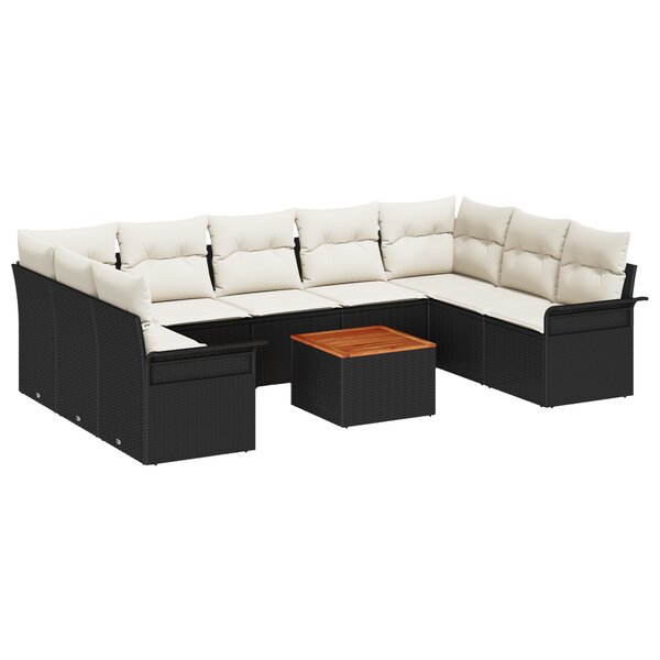 vidaXL Ensemble de canapé de jardin de 10 pièces avec coussins noir poly rotin acacia