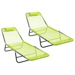 vidaXL Chaises longues pliantes 2 Pièces avec appui-tête en Textilène verte