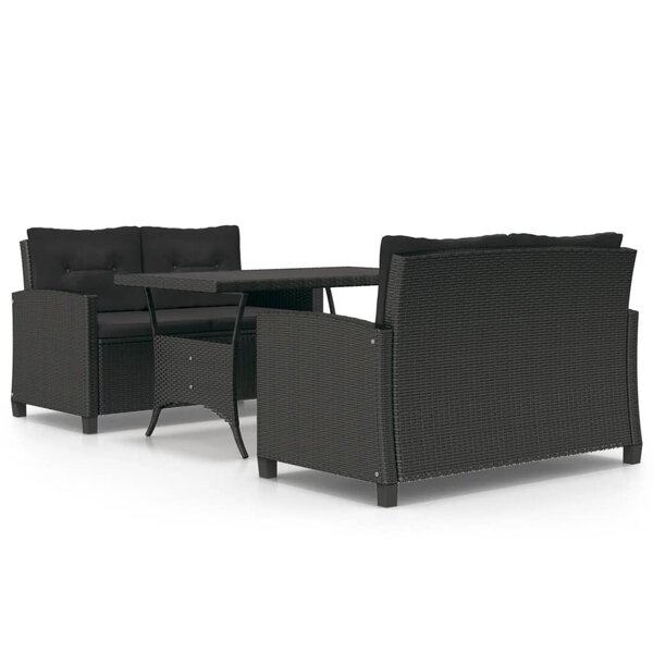 vidaXL Ensemble à dîner de jardin coussins noirs 3 Pièces Résine tressée