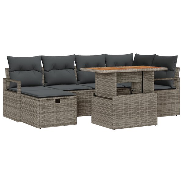 Ensemble de Sofa de Jardin de 7 Pièces avec Coussins Gris en Rattan Poly