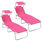 vidaXL Chaises Longues Pliantes 2 Pièces avec Auvent Rose Tissu Oxford 600D