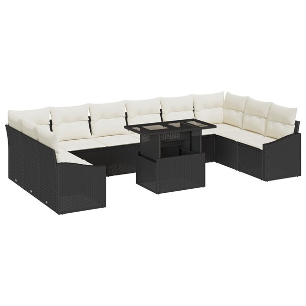 vidaXL Ensemble de canapé de jardin 11 pièces avec coussins Noir Poly Rattan