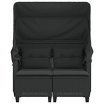 vidaXL Canapé de jardin 2 places avec auvent et tabourets noir rotin