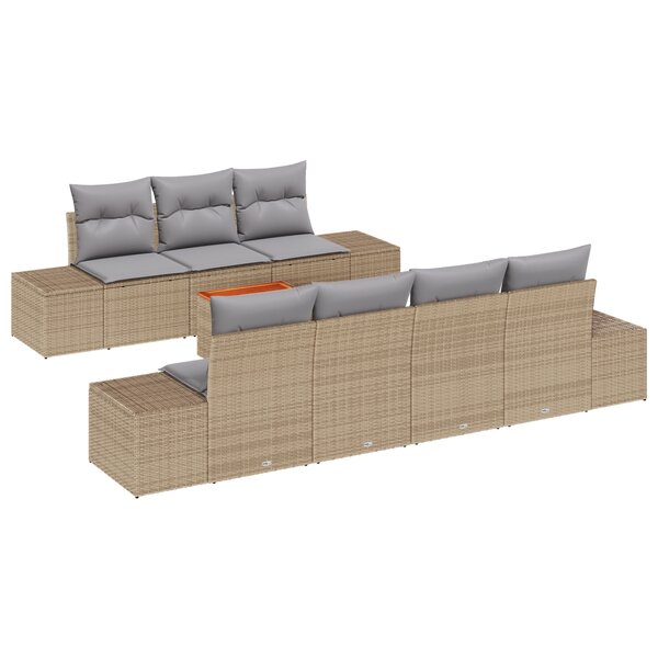 vidaXL Ensemble de canapé de jardin 8 pièces avec coussins beige poly rattan acacia