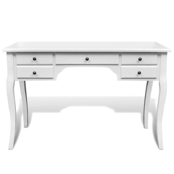 Bureau table meuble travail informatique français en bois avec pieds courbés et 5 tiroirs 0502073