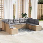 vidaXL Ensemble de canapé de jardin 9 pièces avec coussins en rotin poly beige acacia