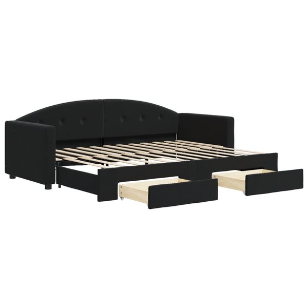 vidaXL Lit de jour avec gigogne et tiroirs sans matelas noir 80x200 cm