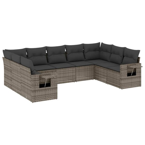 vidaXL Salon de jardin 9 Pièces avec coussins gris résine tressée