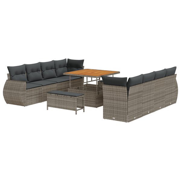 Ensemble de canapé de jardin de 11 pièces avec coussins gris poly rotin acacia
