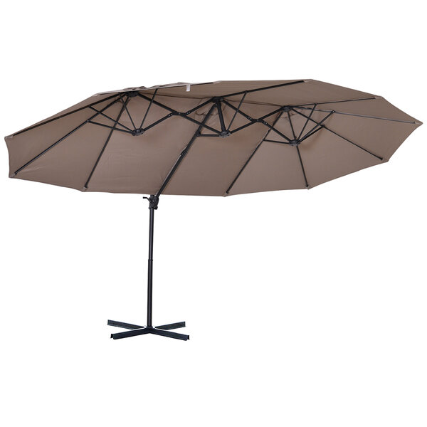 Parasol déporté grande taille XXL inclinable dim. 4 4L x 2 7l x 2 5H m piètement en acier inclus polyester marron