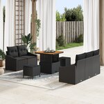 vidaXL Set de Sofa de Jardin 8 Pièces avec Coussins Noir Poly Rattan Acacia