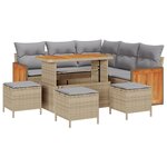 Canapé de jardin vidaXL 9 pièces avec coussins Beige Poly Rotin Acacia