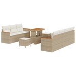 Ensemble de canapé de jardin vidaXL 10 pièces avec coussins Beige Poly Rattan Acacia