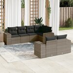 vidaXL Salon de jardin avec coussins 7 Pièces gris résine tressée