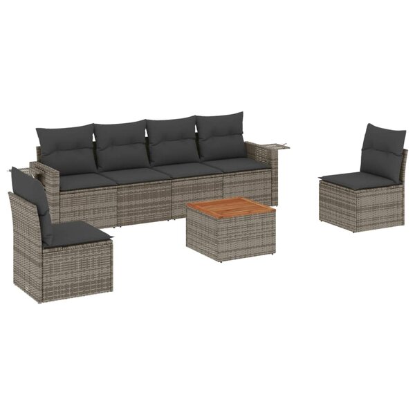 vidaXL Salon de jardin avec coussins 7 Pièces gris résine tressée
