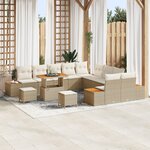 Ensemble de Canapé de Jardin de 13 Pièces avec Coussins Beige Poly Rattan Acacia