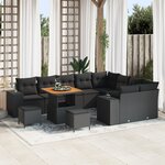 Ensemble de canapé de jardin 12 pièces vidaXL avec coussins  rotin synthétique noir  acacia