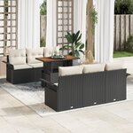 Ensemble de canapé de jardin 7 pièces avec coussins Noir en poly rotin