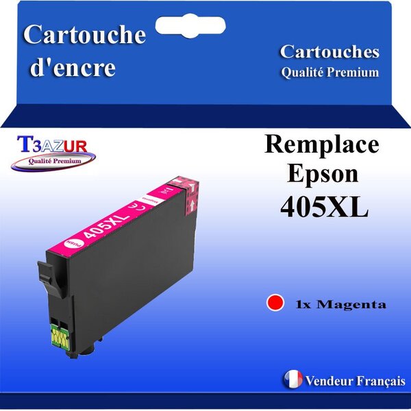 T3AZUR - Cartouche compatible avec Epson WorkForce Pro WF-3820DWF  WF-3825DWF  WF-4820DWF  WF-4825DWF  WF-4830DTWF  WF-7310DTW  WF-7830DTWF  WF-7835DTWF  WF-7840DTWF  405 XL (série Valise ) - Magenta