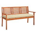 vidaXL Banc de jardin 3 places avec coussin 150 cm Bois d'eucalyptus