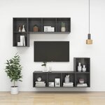 vidaXL Meuble TV mural Gris brillant 37x37x142 5 cm Bois d’ingénierie