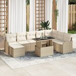 vidaXL Ensemble de Canapé de Jardin 9 Pièces avec Coussins Beige en Rotin Poly