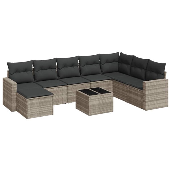 vidaXL Salon de jardin 9 Pièces avec coussins gris clair résine tressée