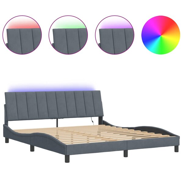 vidaXL Cadre de lit avec LED sans matelas gris foncé 180x200cm velours