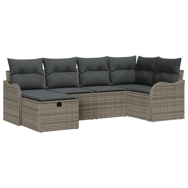 Ensemble de Canapé de Jardin 6 Pièces avec Coussins en Rattan Poly Gris