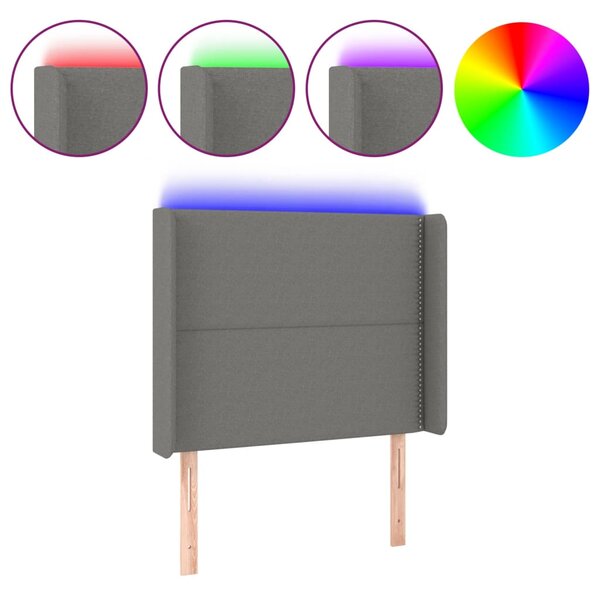 vidaXL Tête de lit à LED Gris foncé 83x16x118/128 cm Tissu