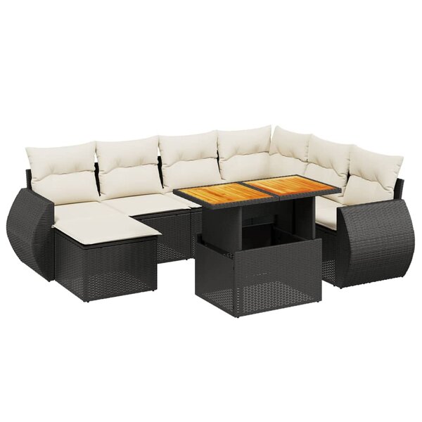 vidaXL Salon de jardin 8 Pièces avec coussins noir résine tressée