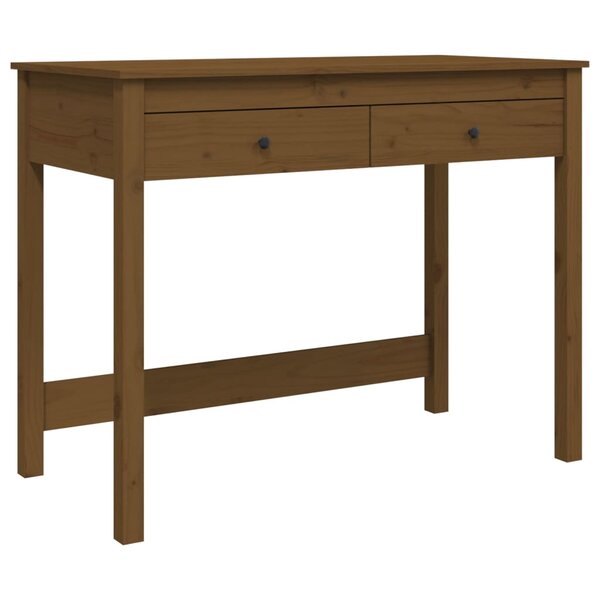 Bureau table poste de travail meuble d'ordinateur informatique étude avec tiroirs miel 100 x 50 x 78 cm bois massif de pin brun 02_0023471