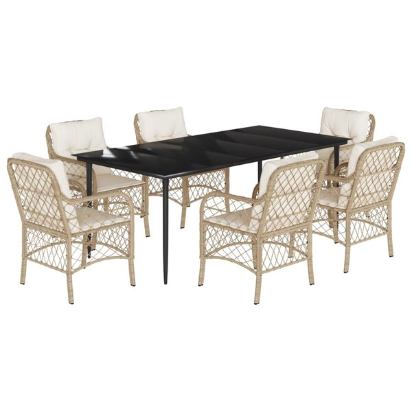vidaXL Ensemble à manger de jardin et coussins 7 Pièces beige poly rotin