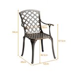 Lot de 2 chaises de salle à manger polyvalentes en fonte d'aluminium dossier/assise ajourés avec accoudoirs supporté 110 kg 20_0004893