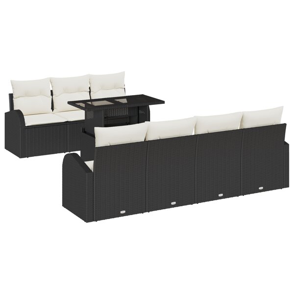 vidaXL Ensemble de canapé jardin 8 pièces avec coussins noir poly rattan
