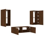 vidaXL Meuble TV muraux 3 Pièces avec lumières LED chêne marron