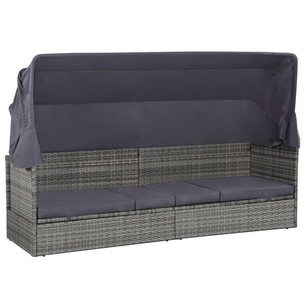 Lit de jardin avec auvent gris 205 x 62 cm résine tressée 02_0011998