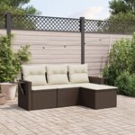 vidaXL Salon de jardin 4 Pièces avec coussins marron résine tressée