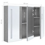 vidaXL Armoire de salle de bain à miroir LED Gris béton 89x14x62 cm