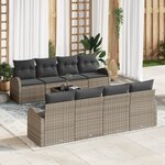 vidaXL Ensemble de Canapés de Jardin 9 Pièces avec Coussins Gris en Rotin Synthétique