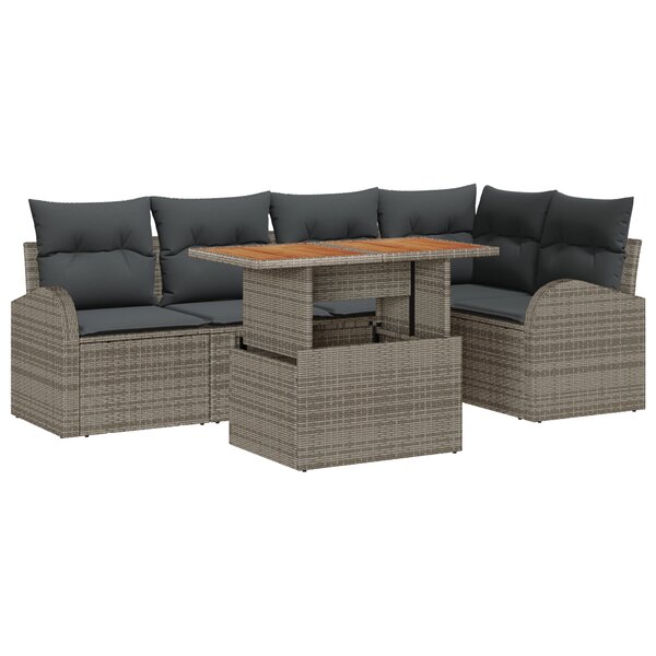 Ensemble de Canapé de Jardin 6 Pièces avec Coussins Gris Rattan Poly