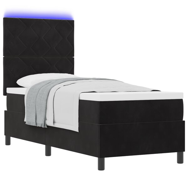 Lit à ressorts vidaXL avec matelas et LED Noir 80x200 cm Velours