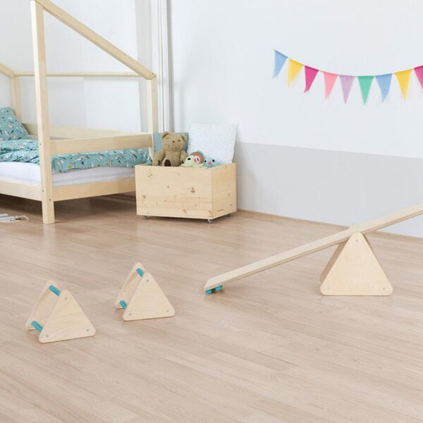 Jeu d'équilibre et motricité Montessori bois naturel et bleu turquoise