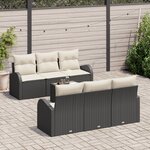 Ensemble de Canapé de Jardin 7 pièces avec Coussins Noir Rattan Synthétique